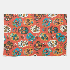 Day of the dead SockerDöskallar, orange Kökshandduk