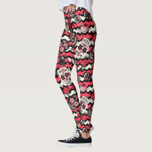Day of the dead SockerDöskallar, zigzag Leggings