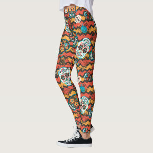 Day of the dead SockerDöskallar, zigzag Leggings
