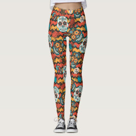 Day of the dead SockerDöskallar, zigzag Leggings