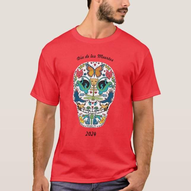 Day of the dead Spirit Animal Sugar Skull T-Shirt (Framsida)