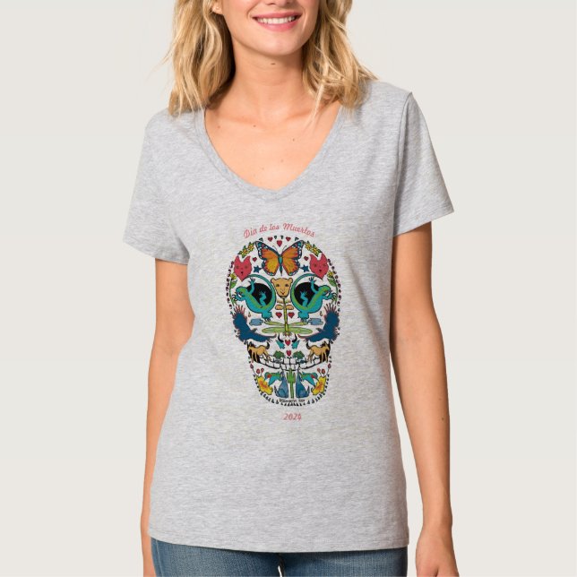Day of the dead Spirit Animal Sugar Skull T-Shirt (Framsida)
