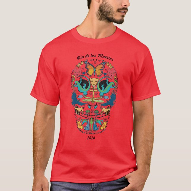 Day of the dead Spirit Animal Sugar Skull T-Shirt (Framsida)