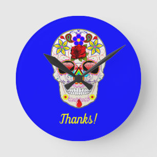 day of the dead Stil Ro Skull på blått Rund Klocka