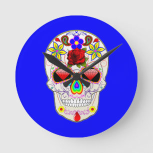 day of the dead Stil Ro Skull på blått Rund Klocka