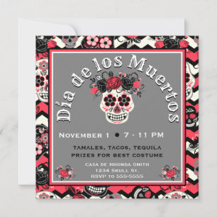 Day of the dead Sugar Döskallar, zigzag ro Inbjudningar
