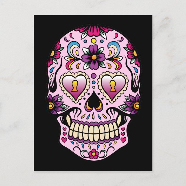 Day of the dead Sugar Rosa Skull vykort (Framsida)
