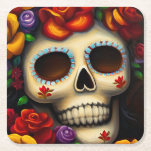 Day of the dead Sugar Skull 2 Underlägg Papper Kvadrat