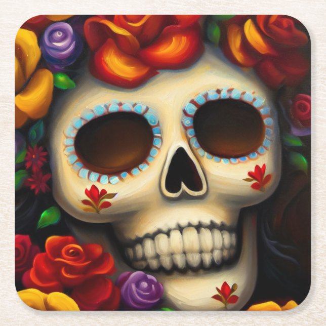 Day of the dead Sugar Skull 2 Underlägg Papper Kvadrat (Framsidan)