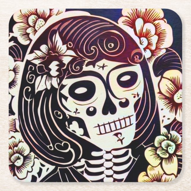 Day of the dead Sugar Skull 2 Underlägg Papper Kvadrat (Framsidan)