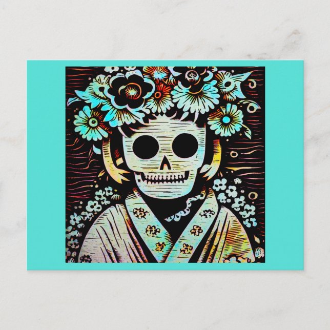 Day of the dead Sugar Skull 4 Helg Vykort (Framsida)
