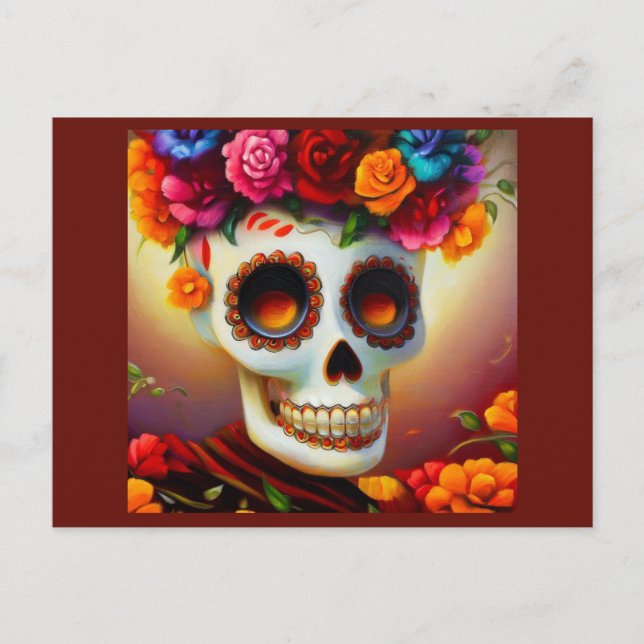 Day of the dead Sugar Skull 4 Helg Vykort (Framsida)