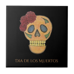 Day of the dead Sugar Skull Black Guld Kakelplatta