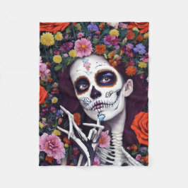 Day of the dead Sugar Skull Blommigt Skeleton Fleecefilt