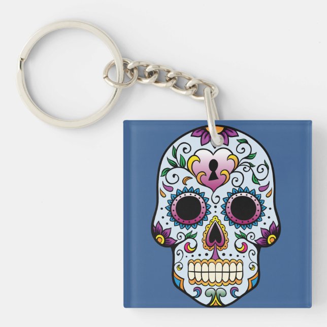 Day of the dead Sugar Skull Blue Keychain (Framsidan)