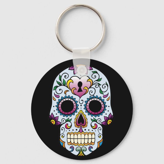 Day of the dead Sugar Skull Blue Keychain Nyckelring (Framsida)