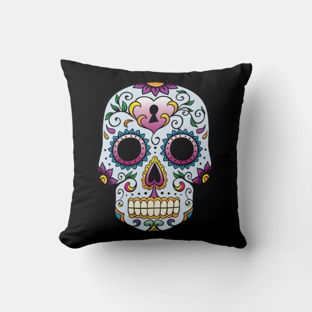 Day of the dead Sugar Skull Blue Pillow Kudde (Framsida)