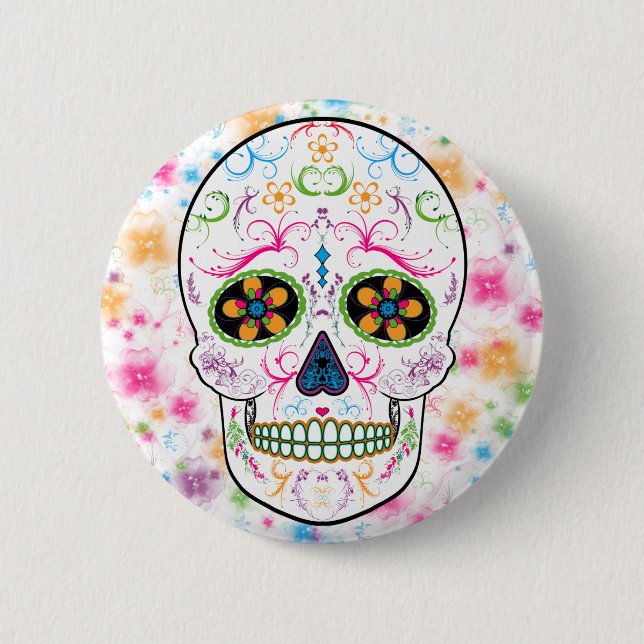 Day of the dead Sugar Skull - Bright Multi Färg Knapp (Framsida)