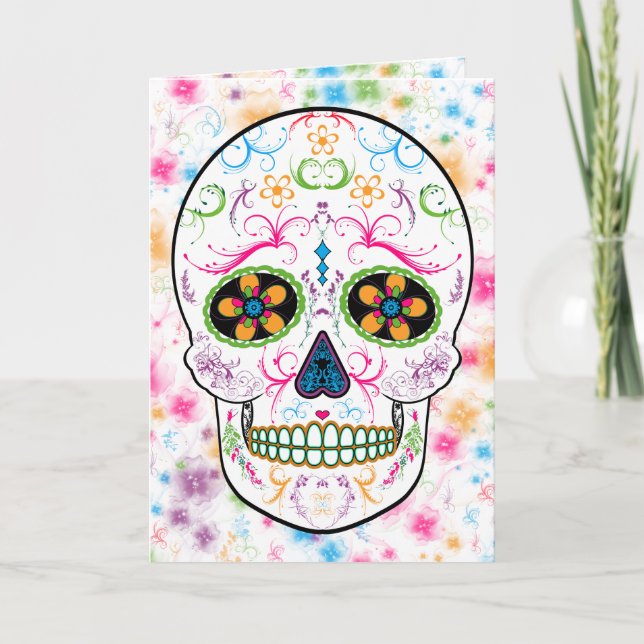 Day of the dead Sugar Skull - Bright Multi Färg Kort (Framsida)