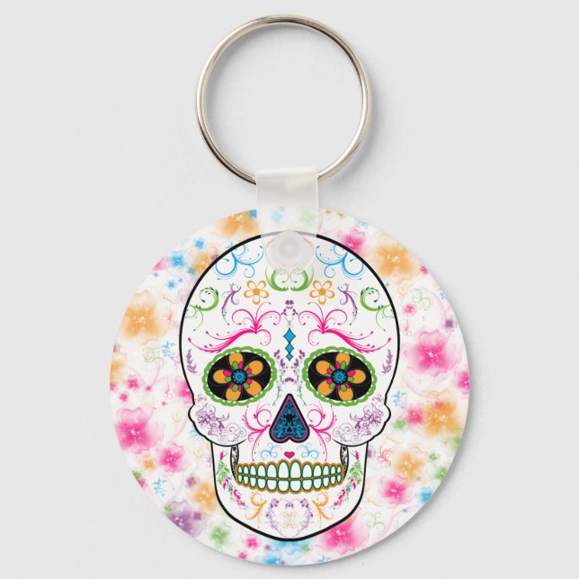 Day of the dead Sugar Skull - Bright Multi Färg Nyckelring (Framsida)