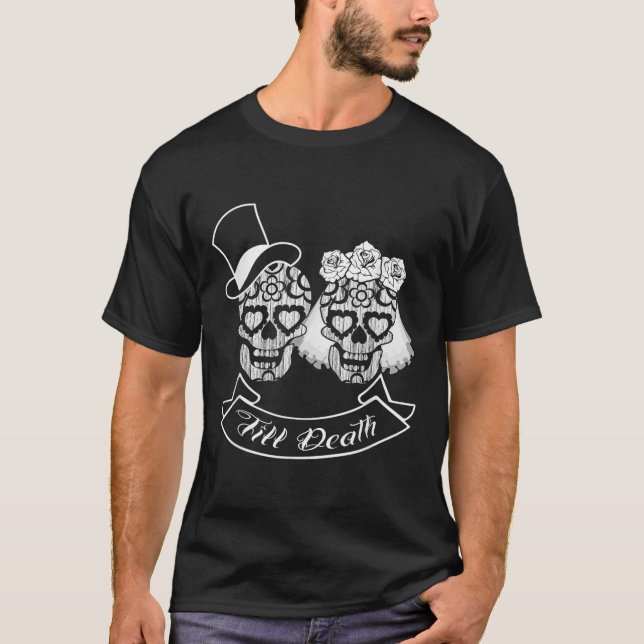 Day of the dead Sugar Skull Bröllop Bride Groom Te T Shirt (Framsida)