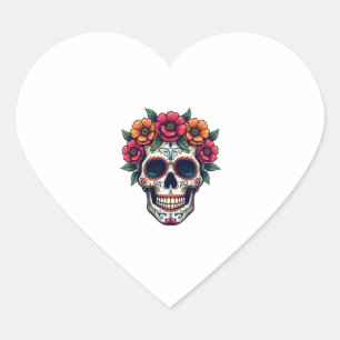 Day of the dead Sugar Skull � Dia de los Muertos S Hjärtformat Klistermärke