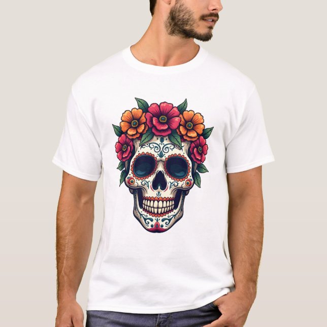 Day of the Dead Sugar Skull � Dia de los Muertos S T Shirt (Framsida)