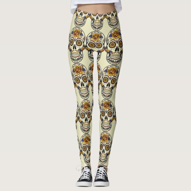 Day of the dead Sugar Skull (Dia de Muertos) Leggings (Framsida)