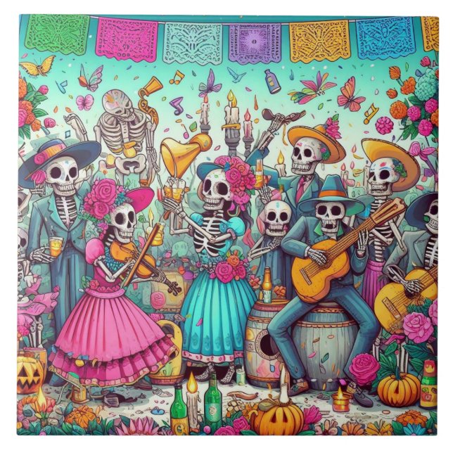 Day of the dead Sugar Skull Färgfull trivet Tile Kakelplatta (Framsidan)