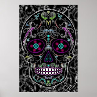 Day of the dead Sugar Skull - färglöst svart Poster