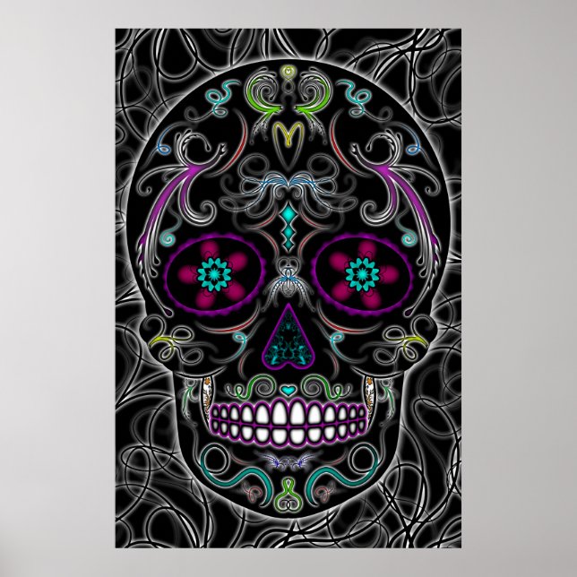 Day of the dead Sugar Skull - färglöst svart Poster (Framsidan)