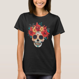 Day of the dead Sugar Skull Flower Krona Halloween T Shirt