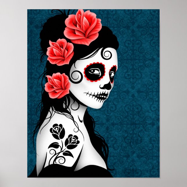 Day of the dead Sugar Skull Girl - Blue Poster (Framsidan)