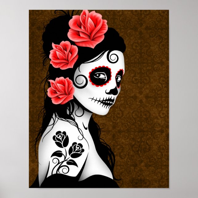 Day of the dead Sugar Skull Girl - Brown Poster (Framsidan)
