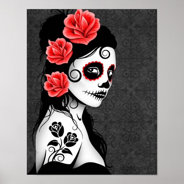 Day of the dead Sugar Skull Girl - Grått Poster (Framsidan)