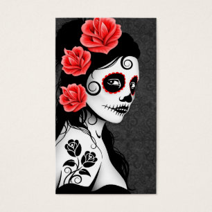 Day of the dead Sugar Skull Girl - grått Visitkort
