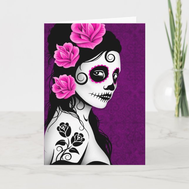 Day of the dead Sugar Skull Girl - lila Kort (Framsida)