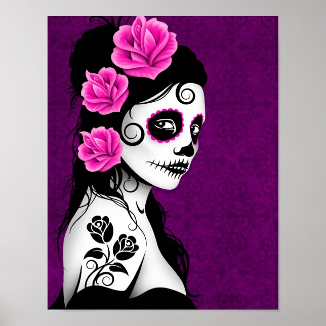 Day of the dead Sugar Skull Girl - Lila Poster (Framsidan)