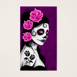 Day of the dead Sugar Skull Girl - lila Visitkort