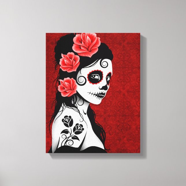 Day of the dead Sugar Skull Girl - Red Canvastryck (Framsida)