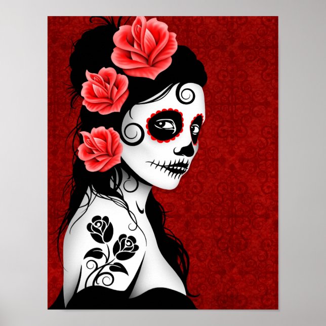 Day of the dead Sugar Skull Girl - Red Poster (Framsidan)