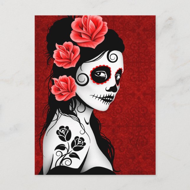 Day of the dead Sugar Skull Girl - Red Vykort (Framsida)