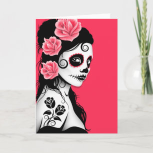 Day of the dead Sugar Skull Girl - rosa Kort