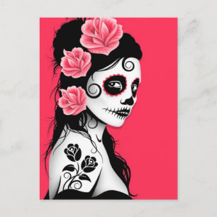day of the dead Sugar Skull Girl - Rosa Vykort