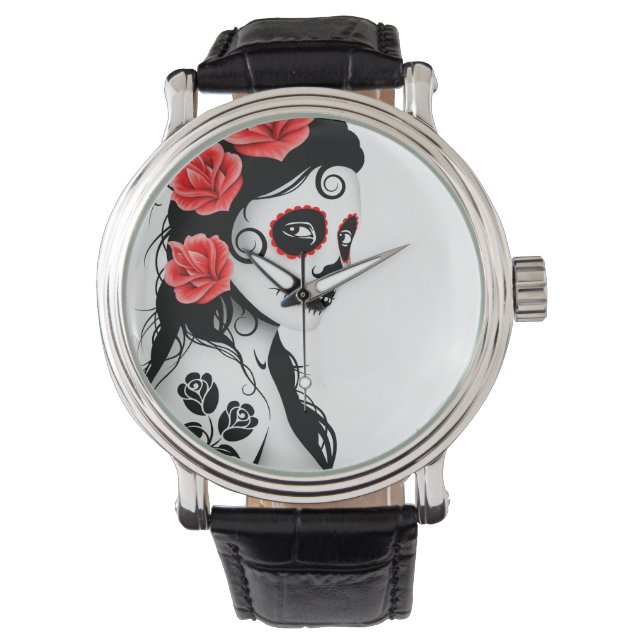 Day of the dead Sugar Skull Girl - white Armbandsur (Framsida)