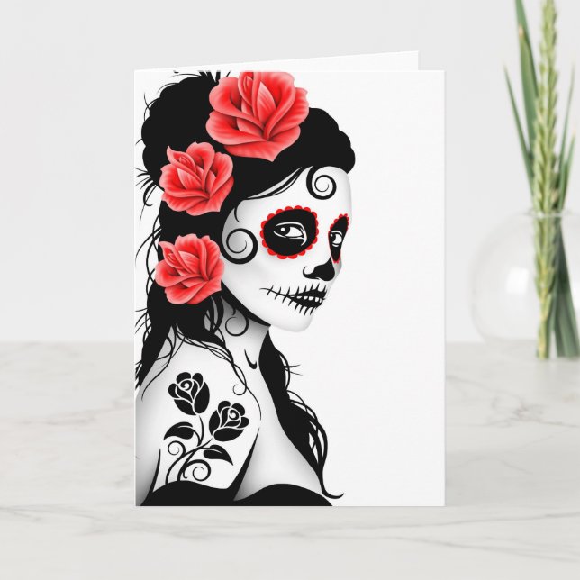 Day of the dead Sugar Skull Girl - white Kort (Framsida)
