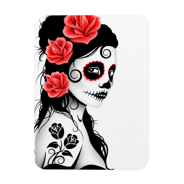 Day of the dead Sugar Skull Girl - white Magnet (Vertikal)