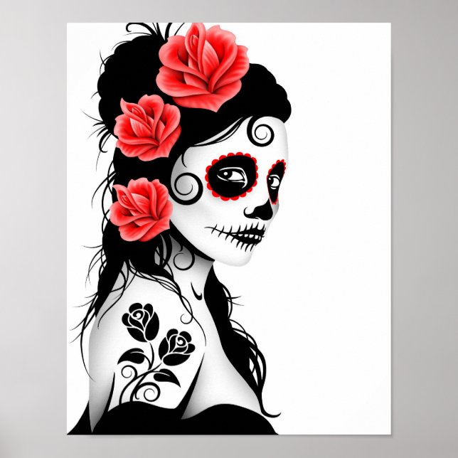 Day of the dead Sugar Skull Girl - white Poster (Framsidan)