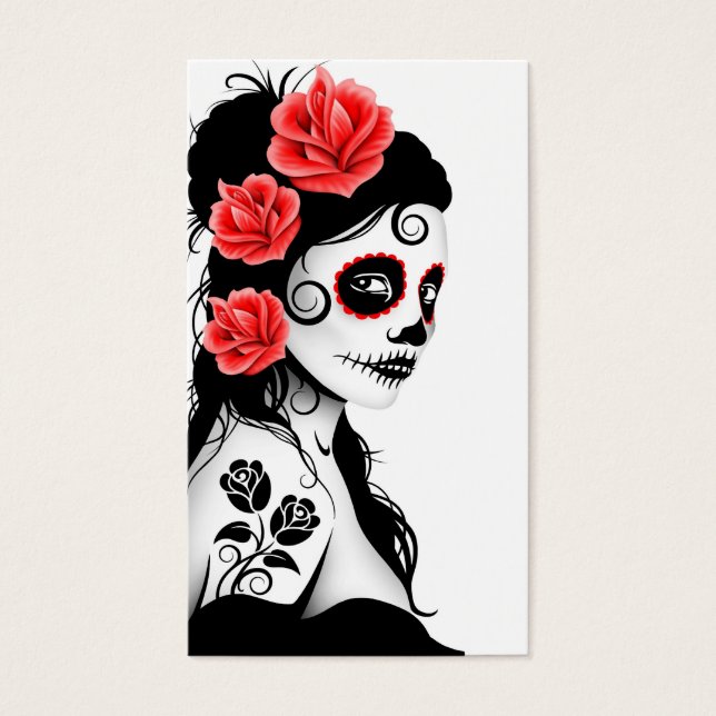 Day of the dead Sugar Skull Girl - white Visitkort (Framsidan)