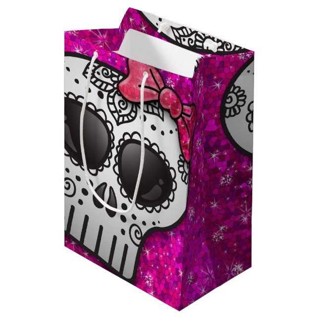 Day of the dead Sugar Skull Girly Shock rosa Glitt (Framsidan Vinklad)